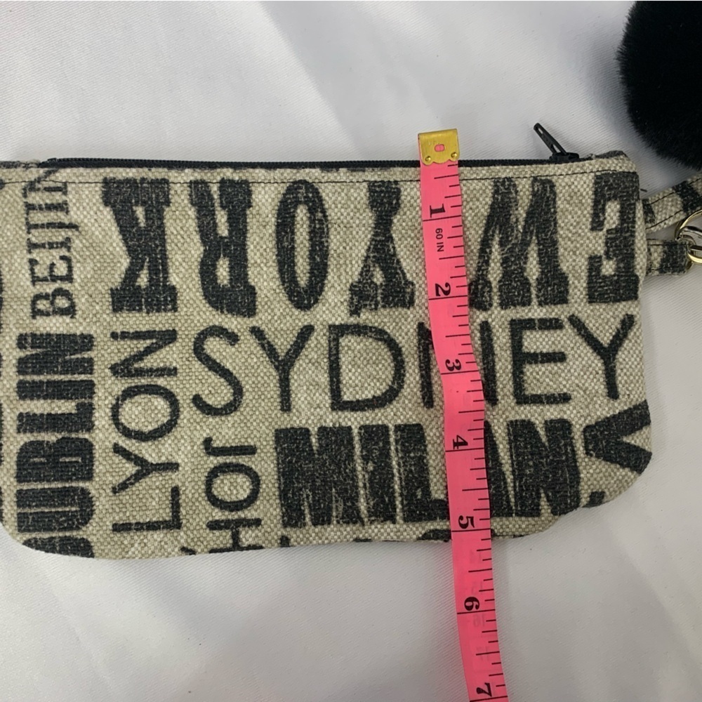 Canvas Wristlet Makeup Bag Black & White with City Names Fully Lined with Zipper - Picture 4 of 10